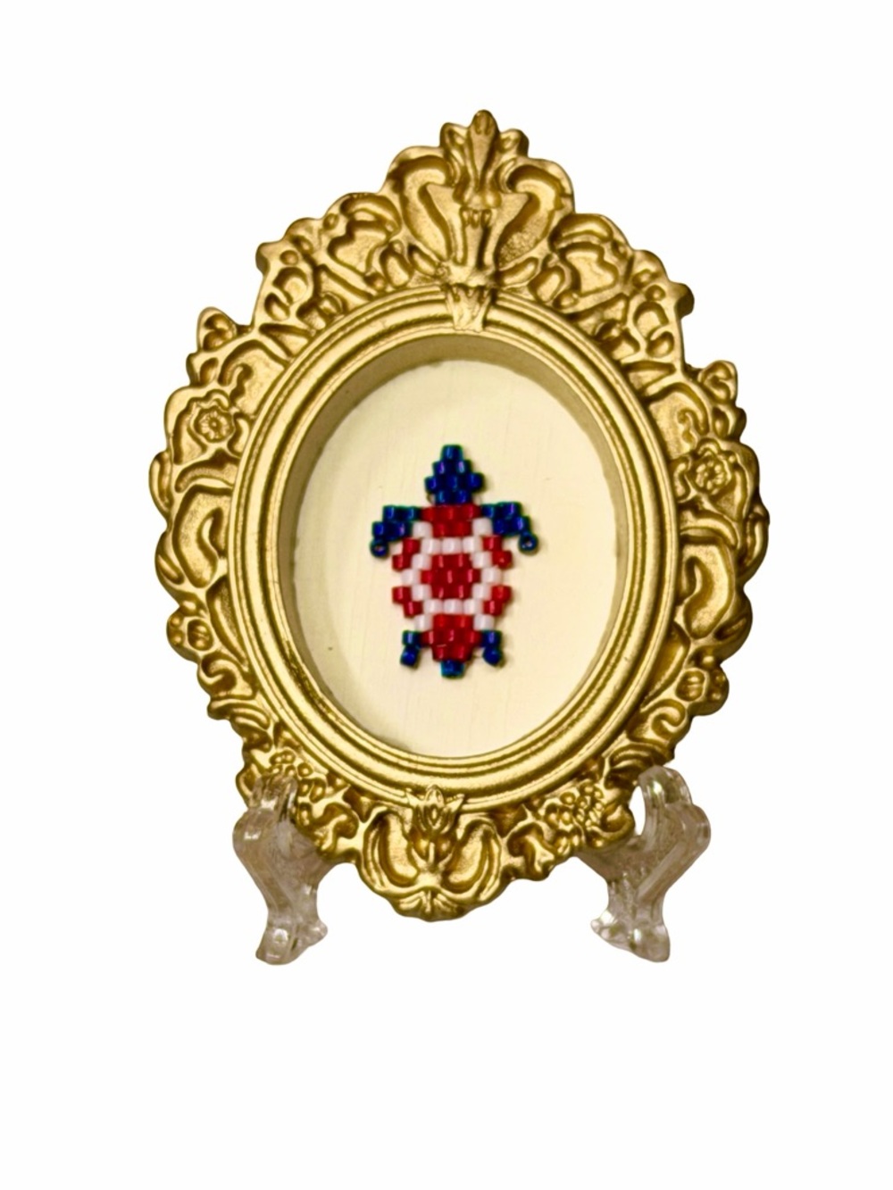 Mini Beaded Sea Turtle Art in Ornate Gold Frame - Picture 3 of 5